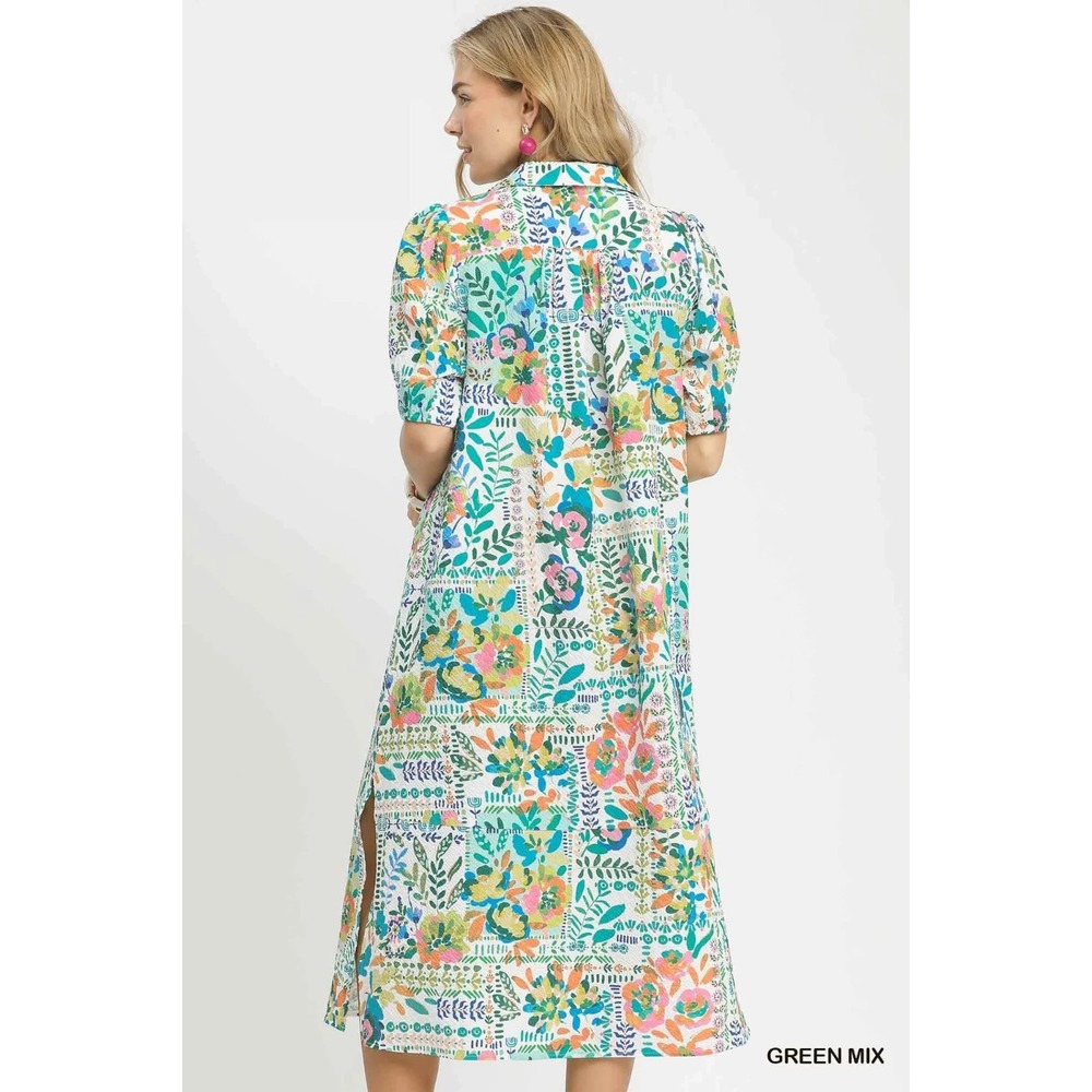 Umgee Folk Print Midi Dress with Side Pockets - Large - Picture 3 of 6